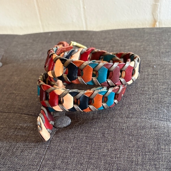 Patricia Nash Multicolor Braided Leather Belt with Brass Buckle